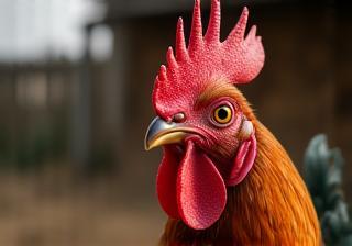 健康的な様子のニワトリ（オス）のクローズアップ